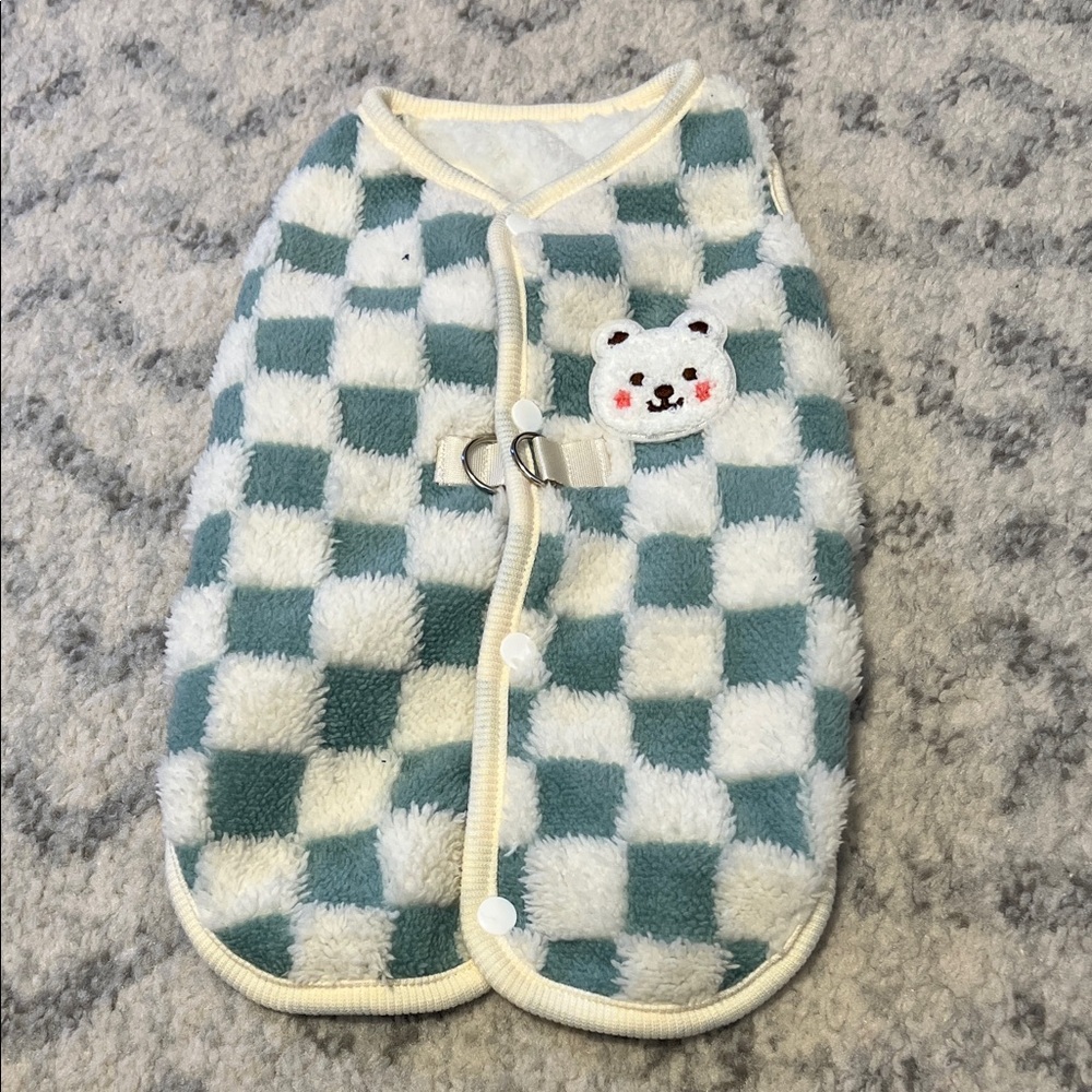 Cozy Checkered Pet Vest - Blue and White
